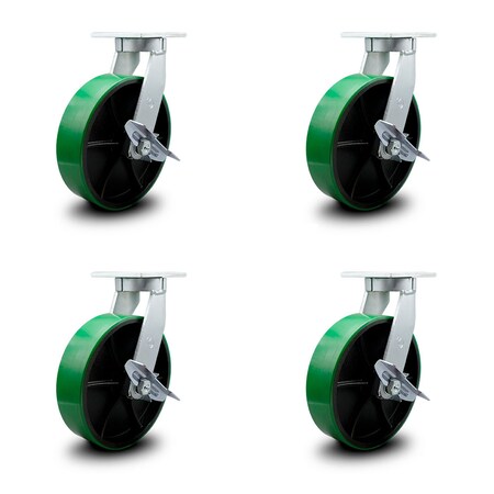 Service Caster 10 Inch Heavy Duty Green Poly on Cast Iron Caster Brakes 2 Swivel Locks, 4PK SCC-KP92S1030-PUR-GB-SLB-BSL-2-SLB-2